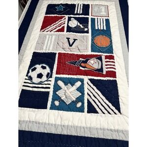 Pottery Barn Kids Blanket Sports Toddler Crib Cotton Quilt Baby Room Baseball‎